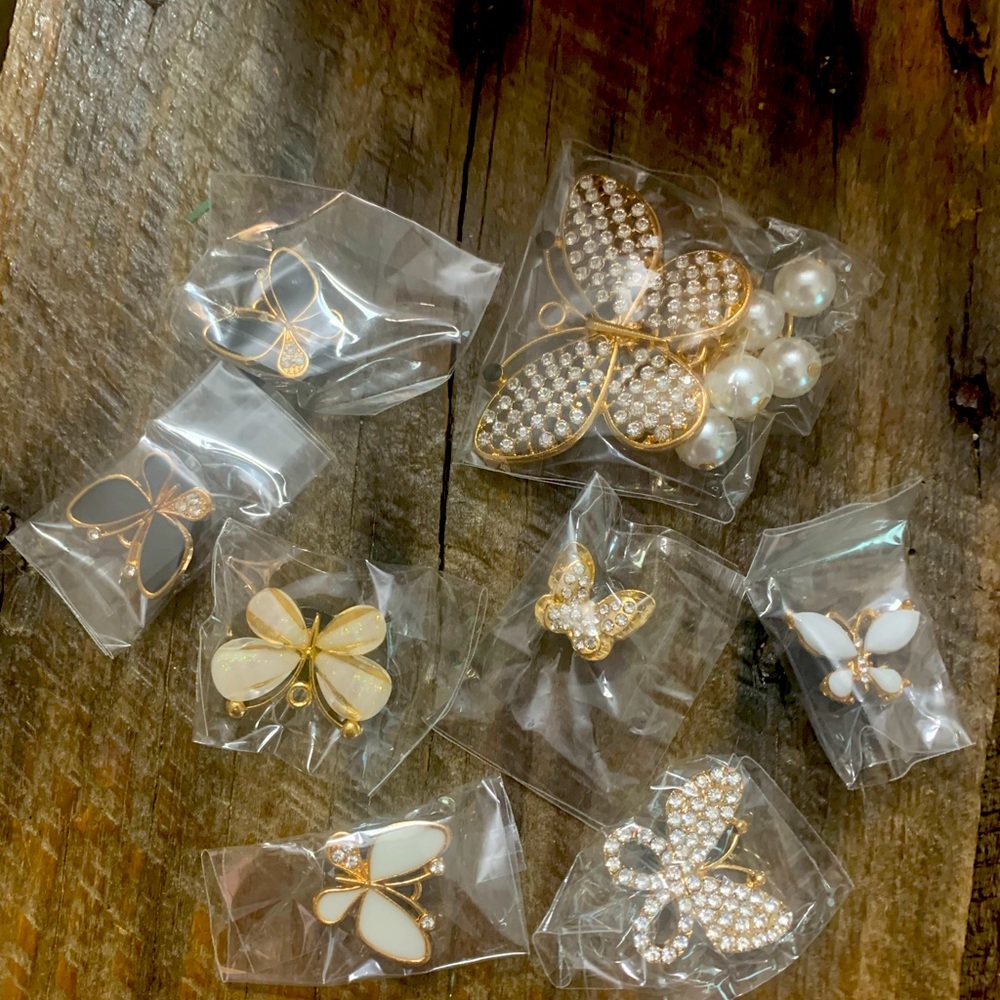 Croc Charms Gold Bling Butterflies - 8pc